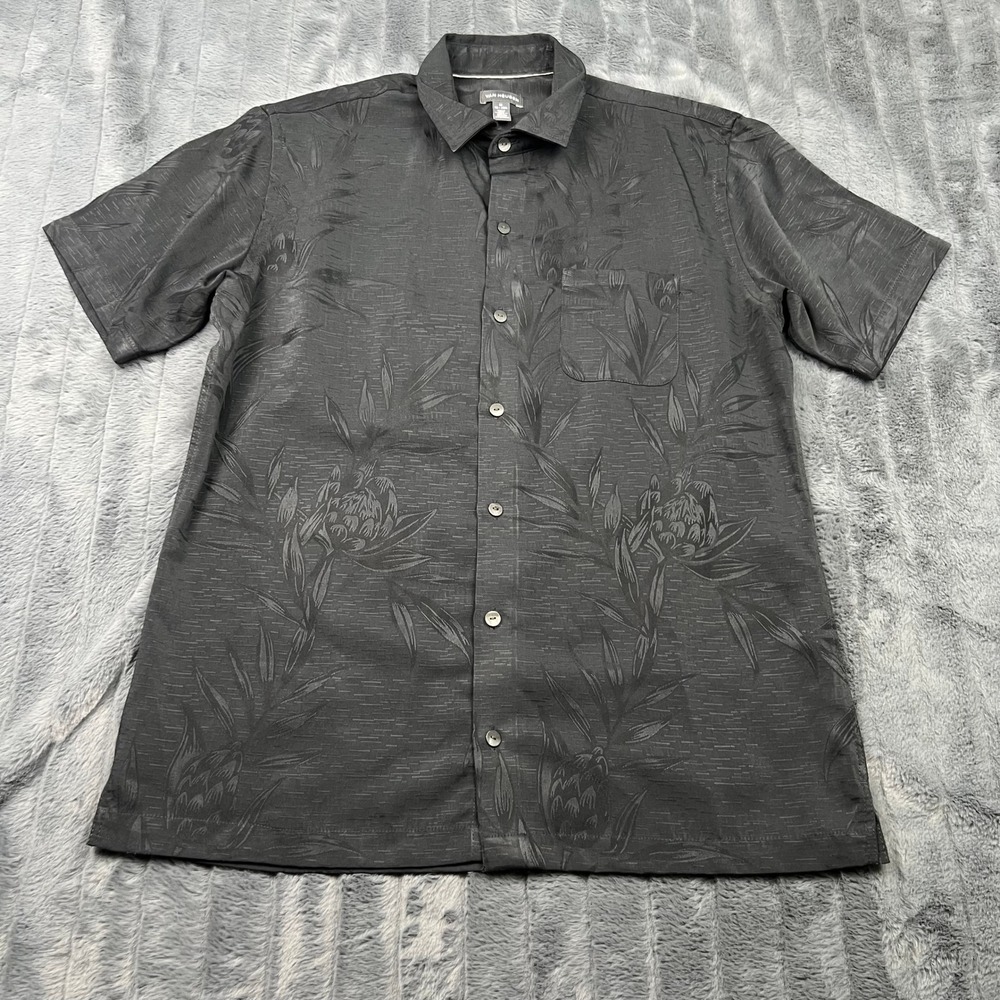 Van Heusen Mens Medium Black Tonal Tropical Floral Jacquard Short Sleeve Shirt